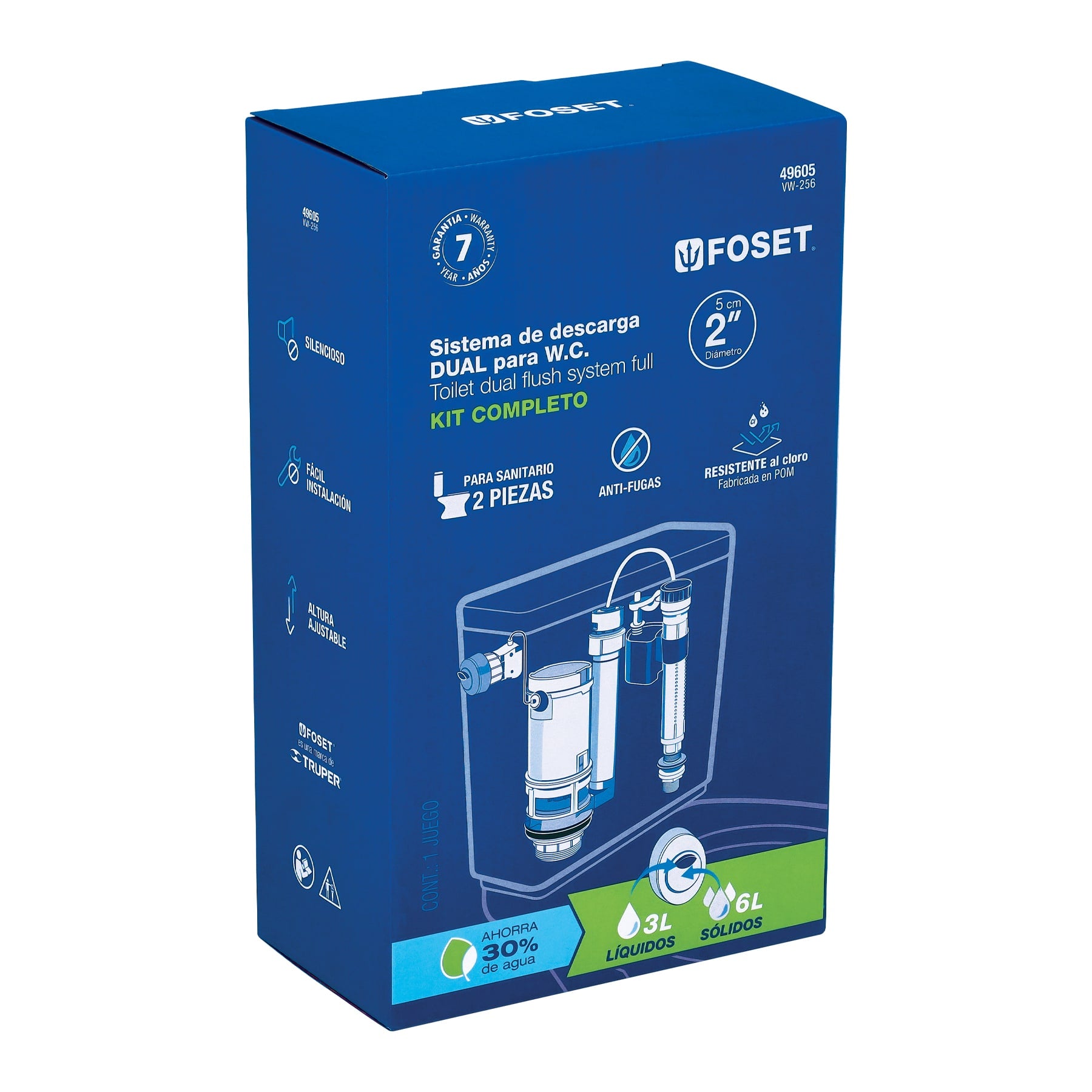Juego de accesorios para WC, 2" con sistema dual, FOSET