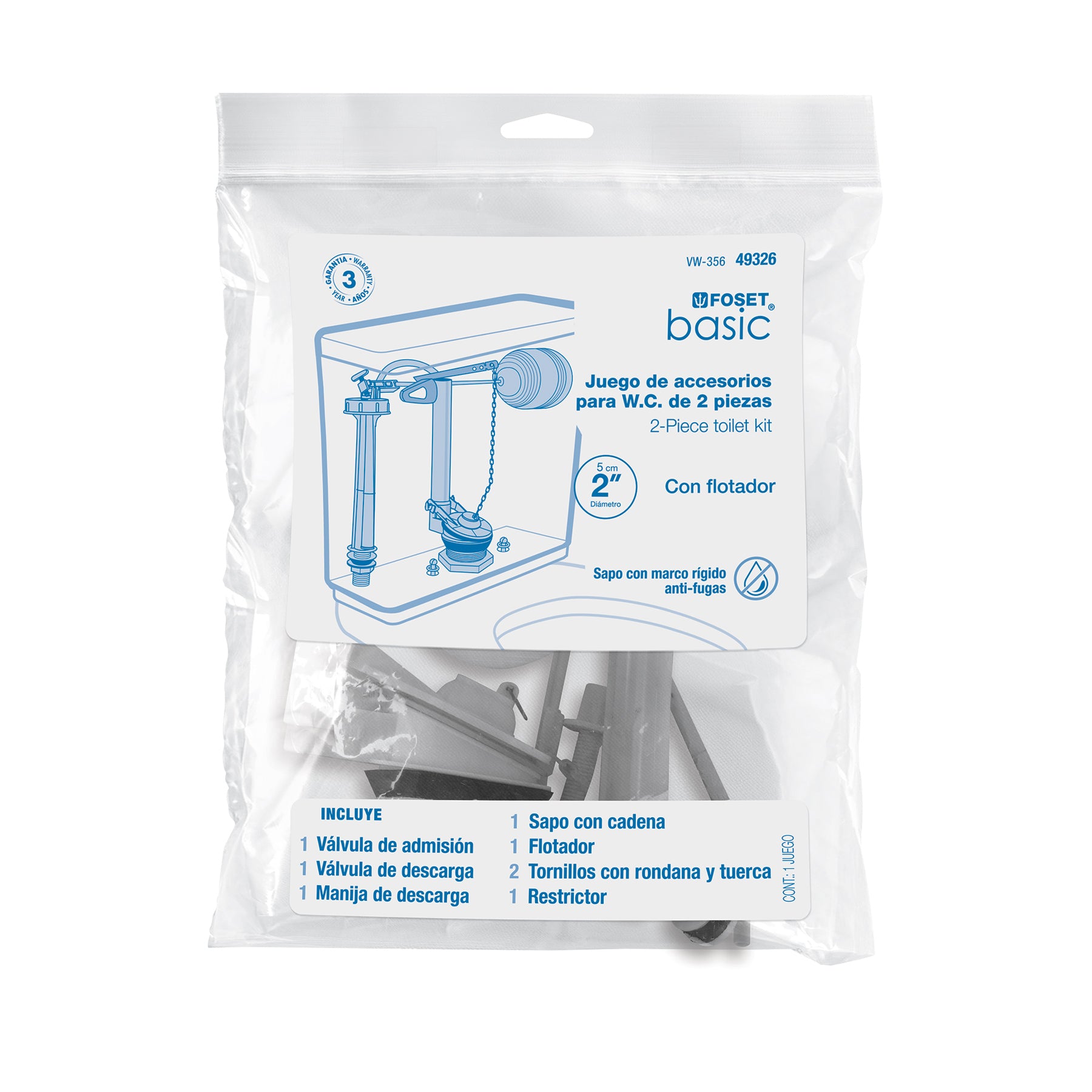 Juego accesorios para WC, 2" con flotador tradicional, BASIC