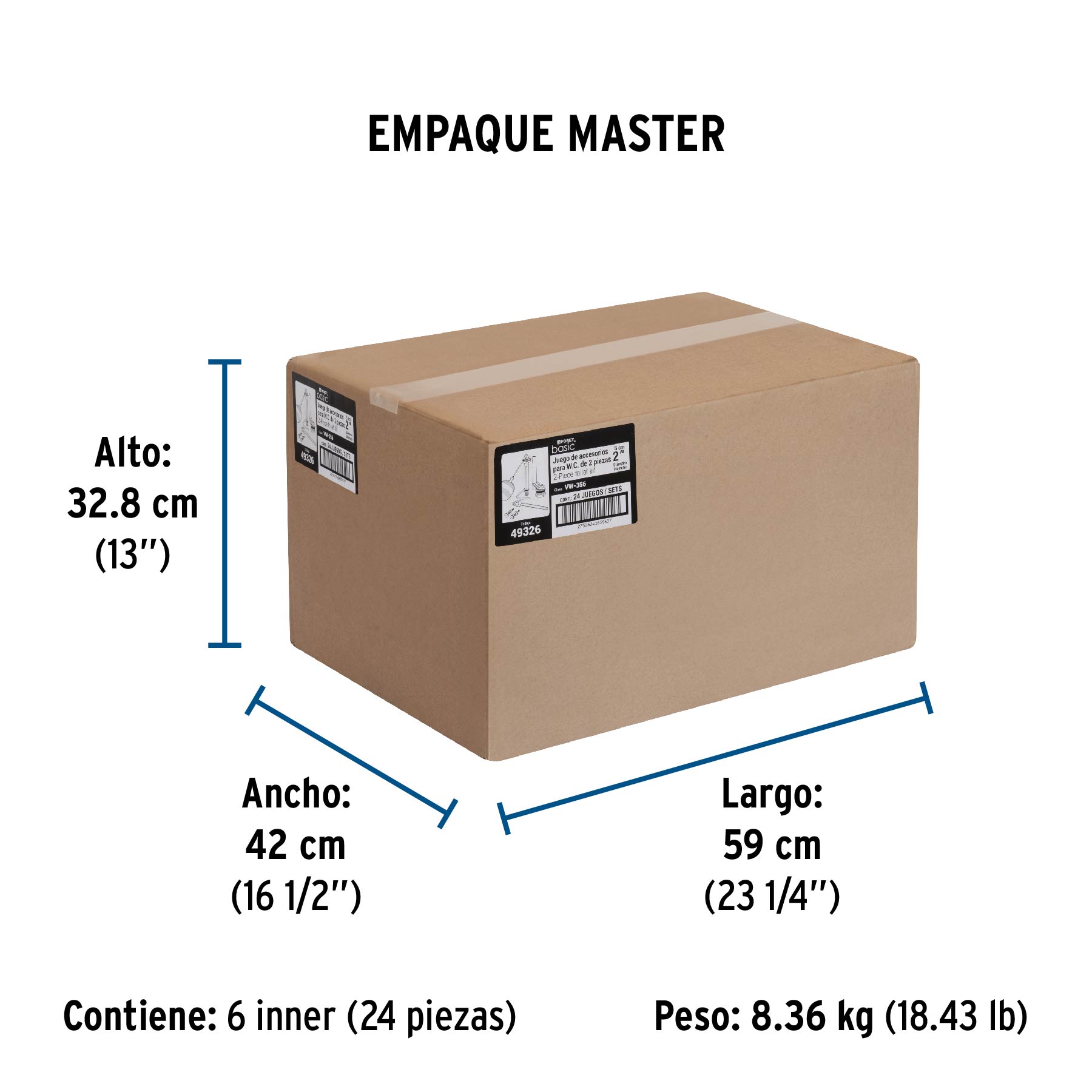 Juego accesorios para WC, 2" con flotador tradicional, BASIC - Empaque