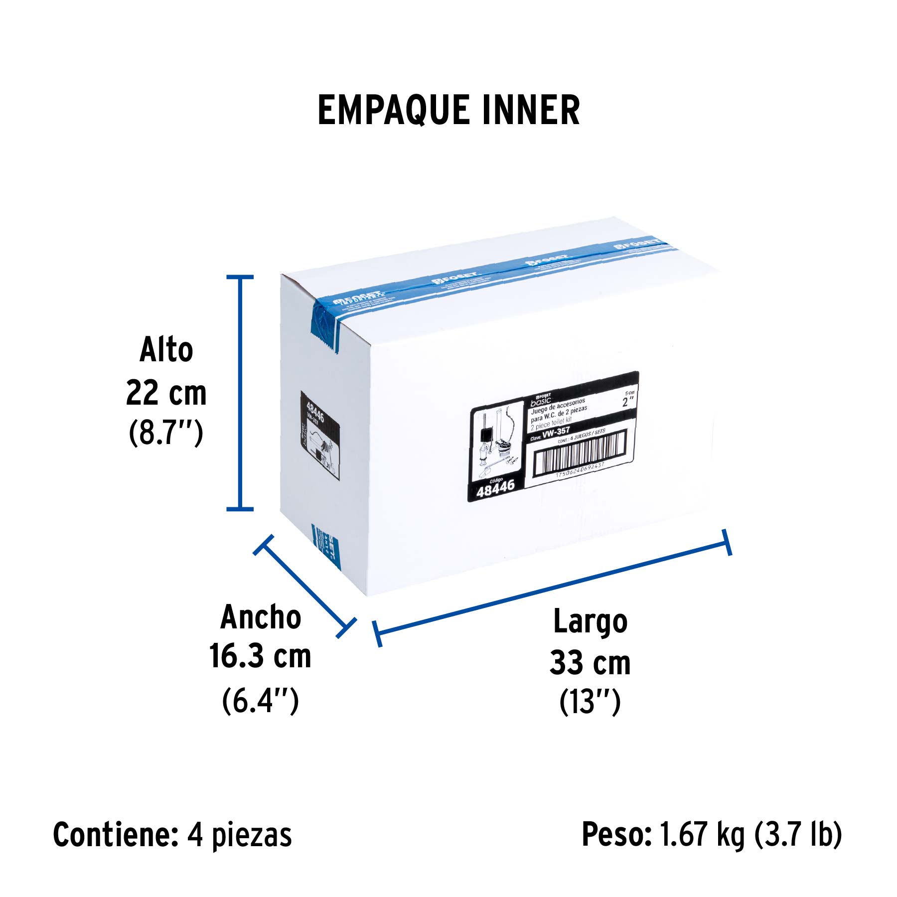 Juego accesorios para WC, 2" flotador compacto, FOSET BASIC - Empaque