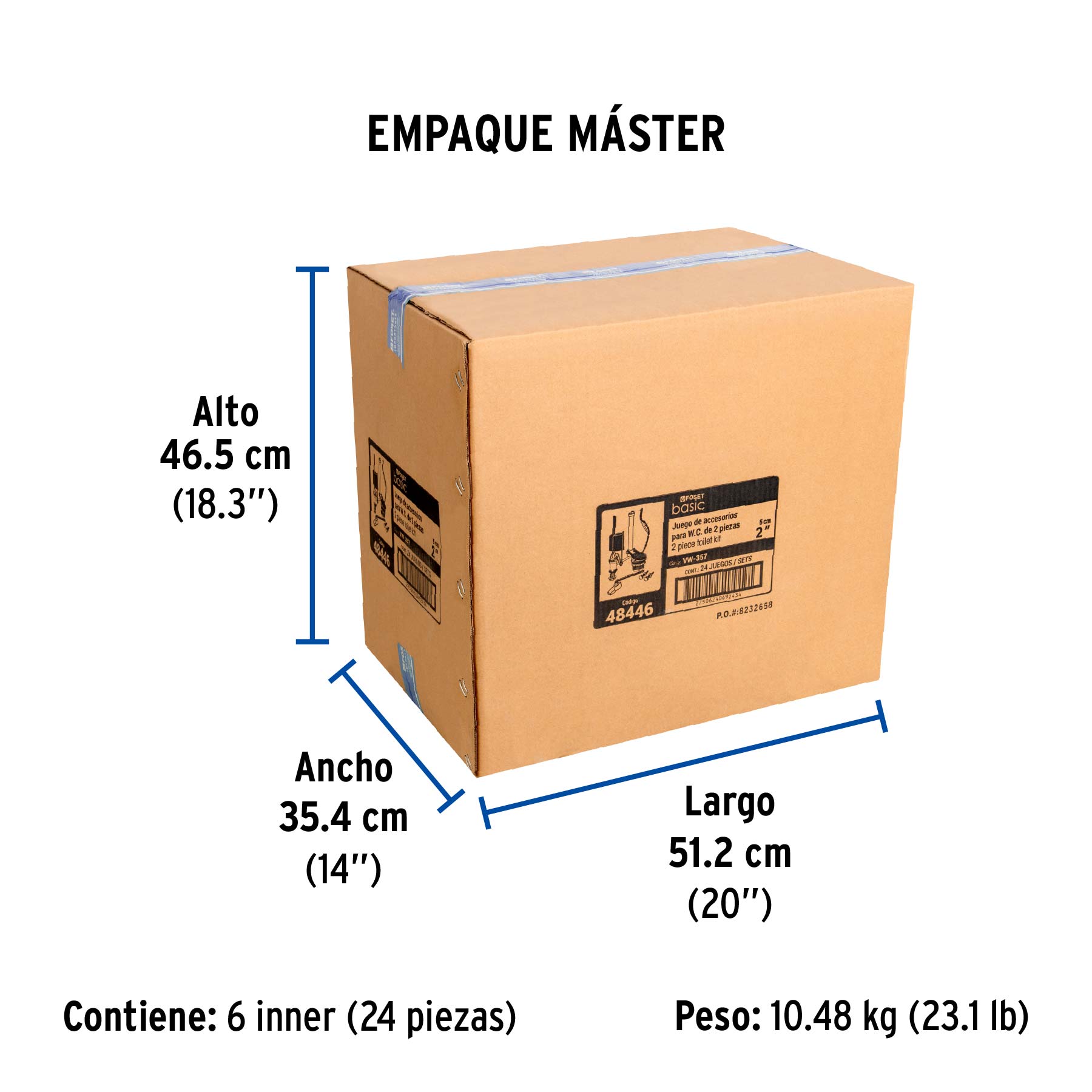 Juego accesorios para WC, 2" flotador compacto, FOSET BASIC - Empaque