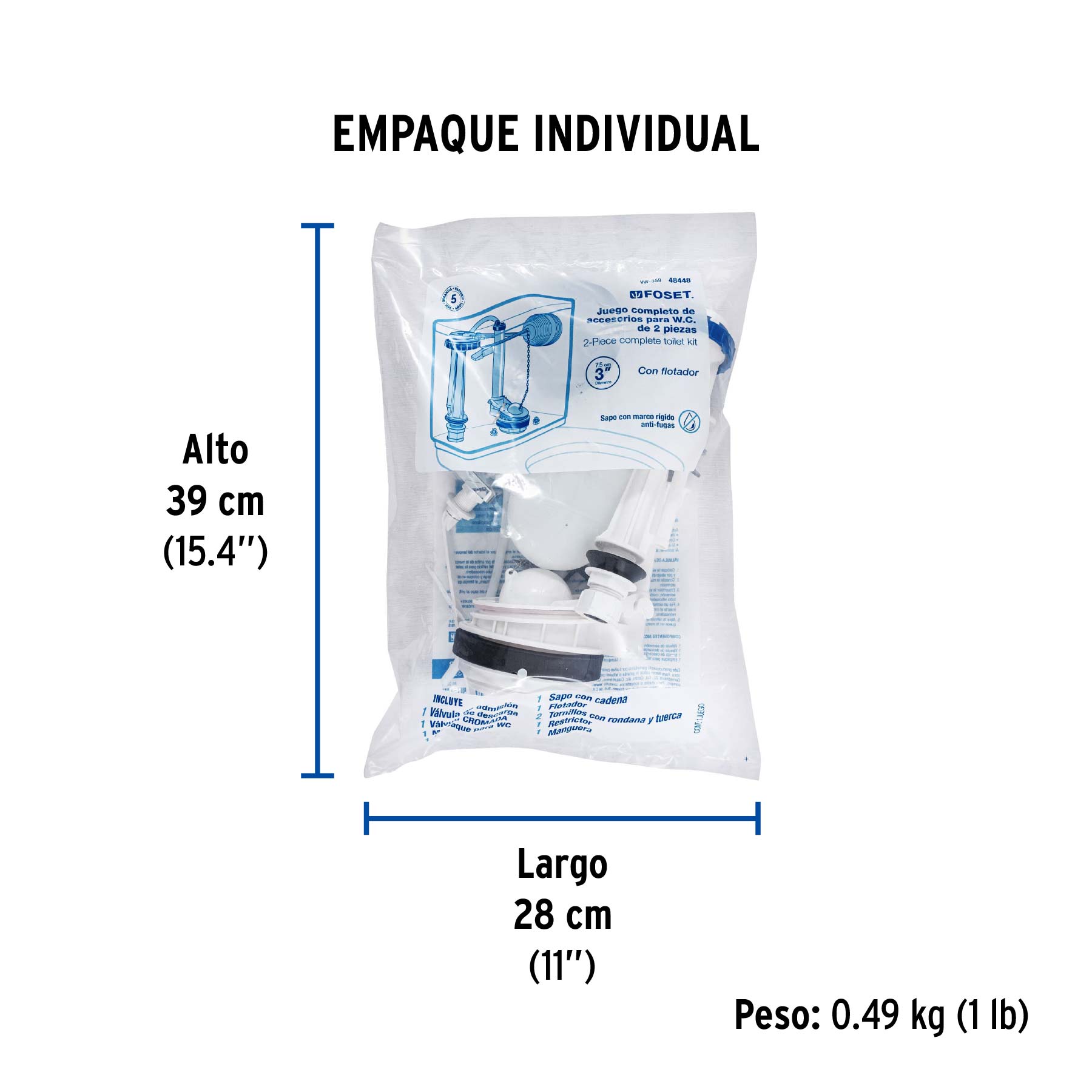 Juego de accesorios para WC, 3" flotador tradicional, FOSET - Empaque