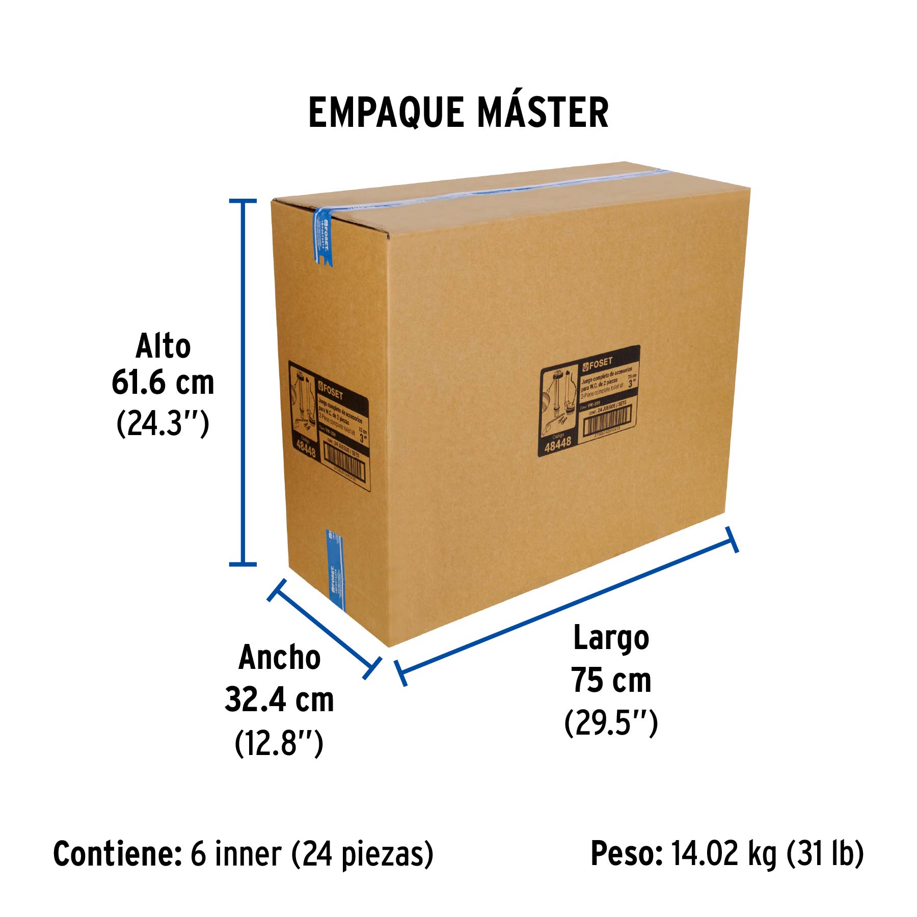 Juego de accesorios para WC, 3" flotador tradicional, FOSET - Empaque