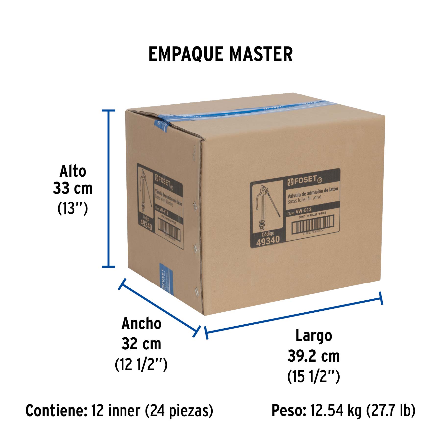 Válvula de admisión para tanque bajo, latón, FOSET - Empaque