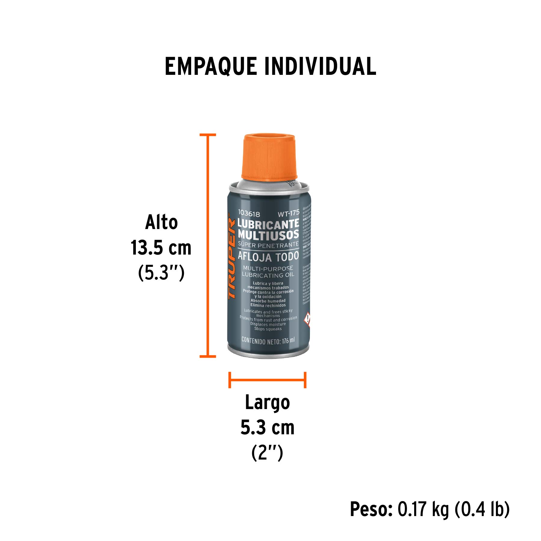 Lubricante multiusos en aerosol, 176ml (6oz), TRUPER - Empaque