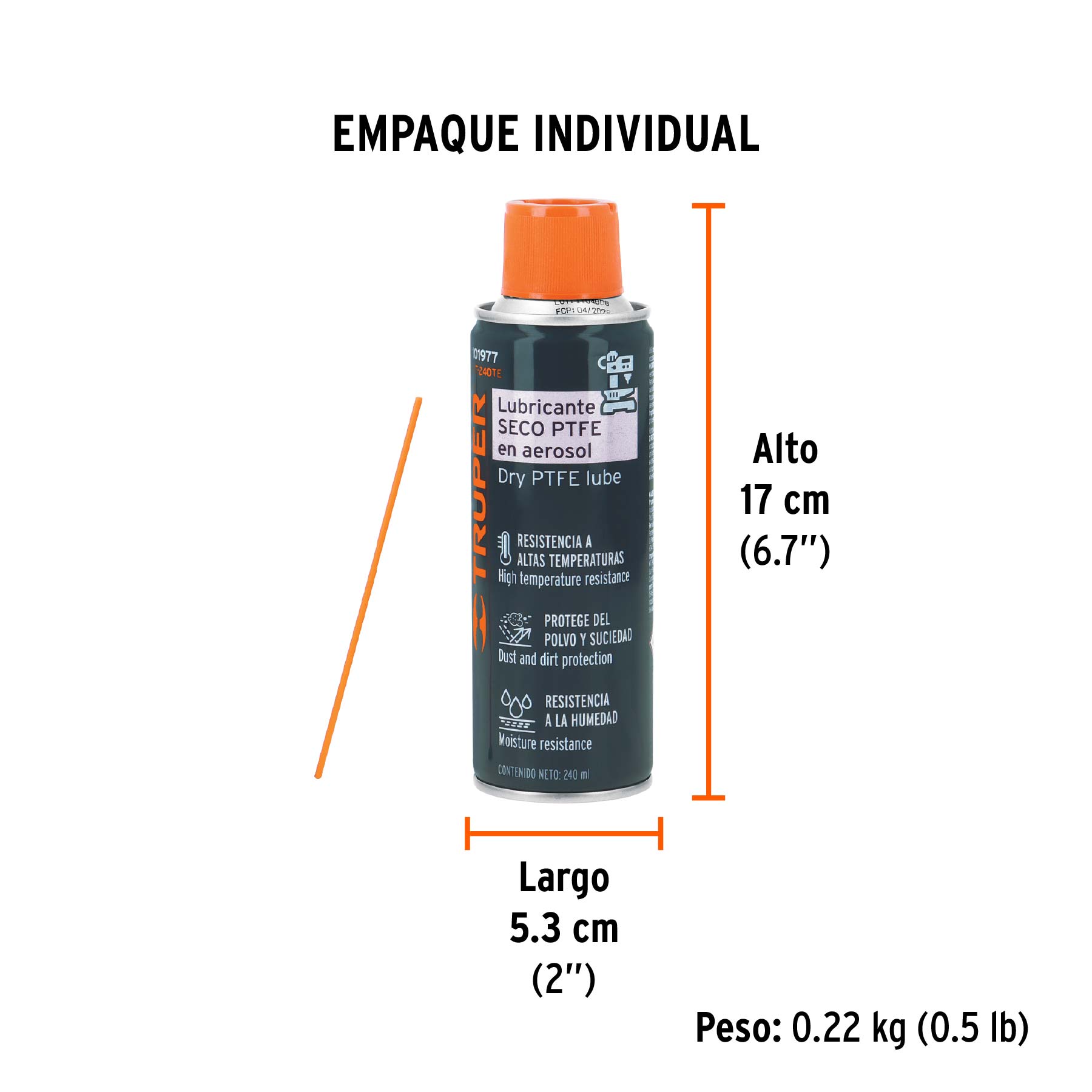 Lubricante seco PTFE en aerosol 240 ml, TRUPER - Empaque