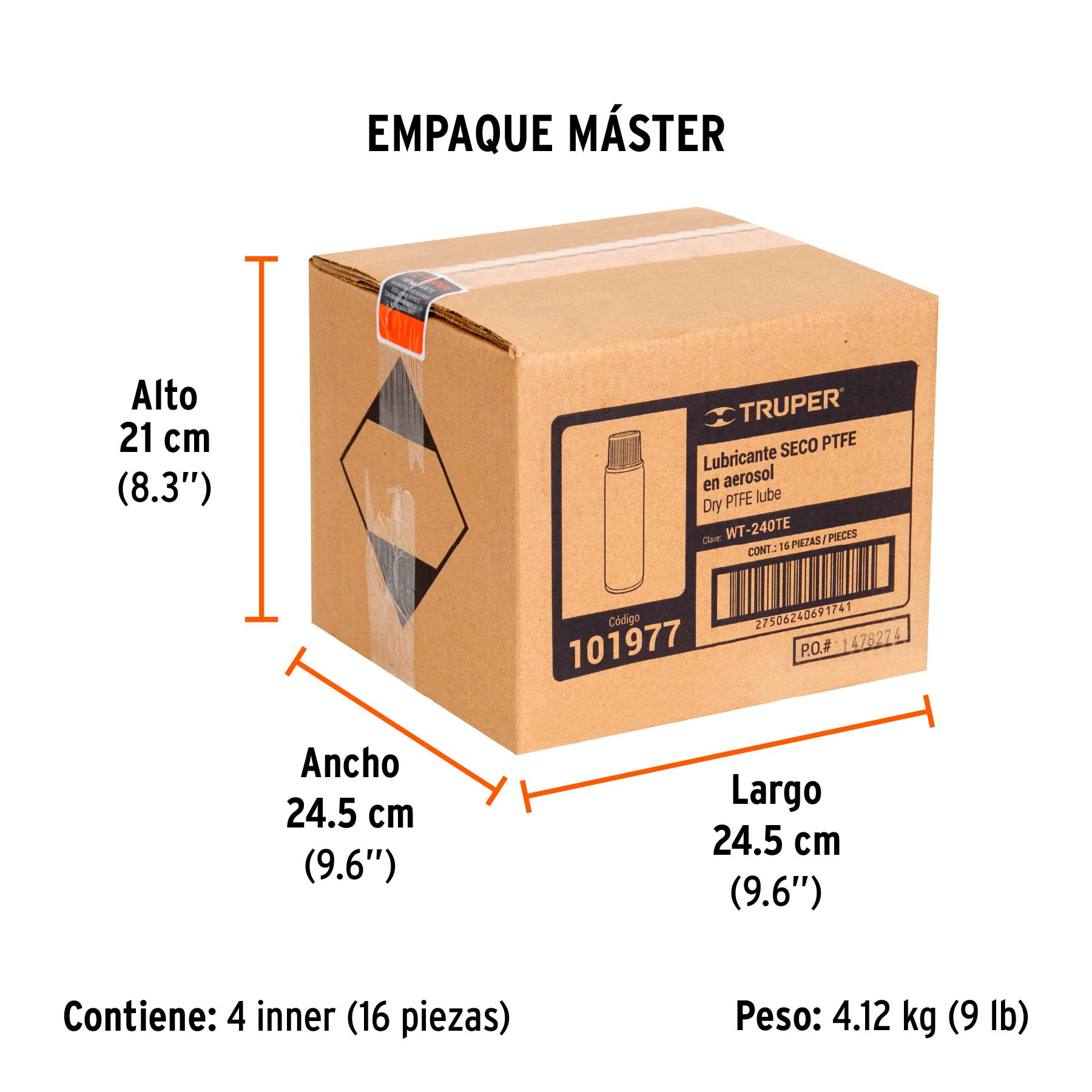Lubricante seco PTFE en aerosol 240 ml, TRUPER - Empaque