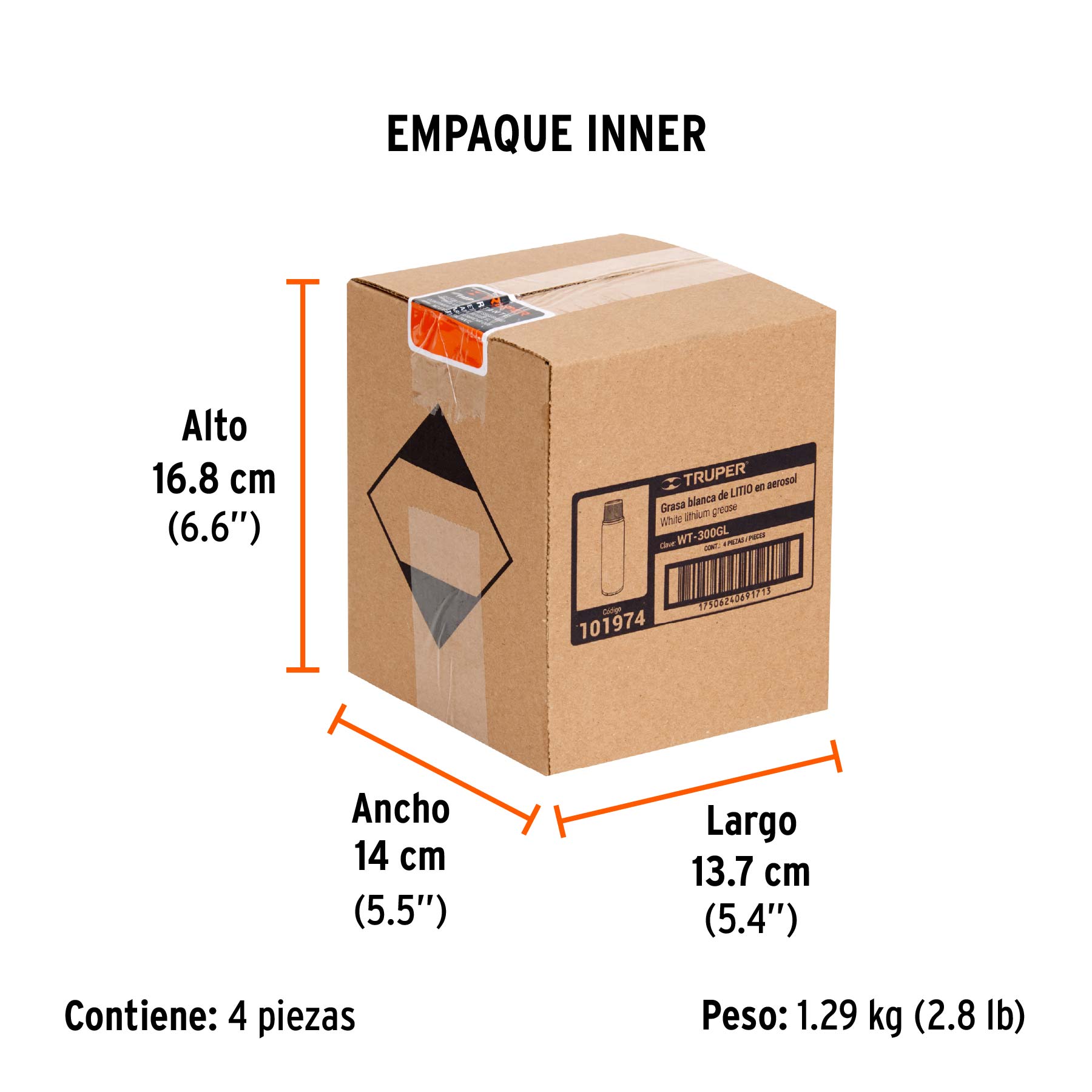 Grasa blanca de litio en aerosol 295 ml, TRUPER - Empaque