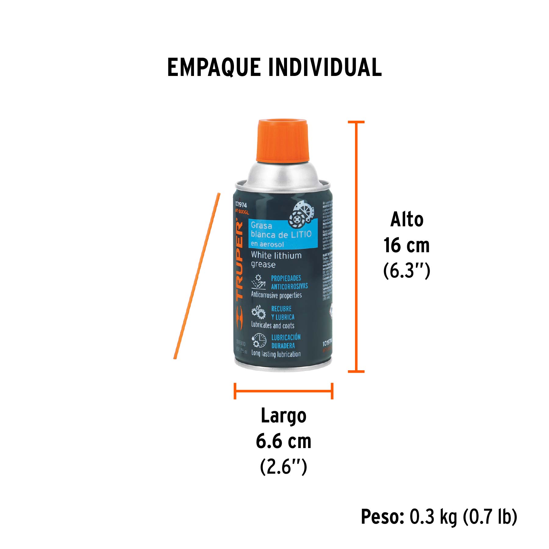 Grasa blanca de litio en aerosol 295 ml, TRUPER - Empaque
