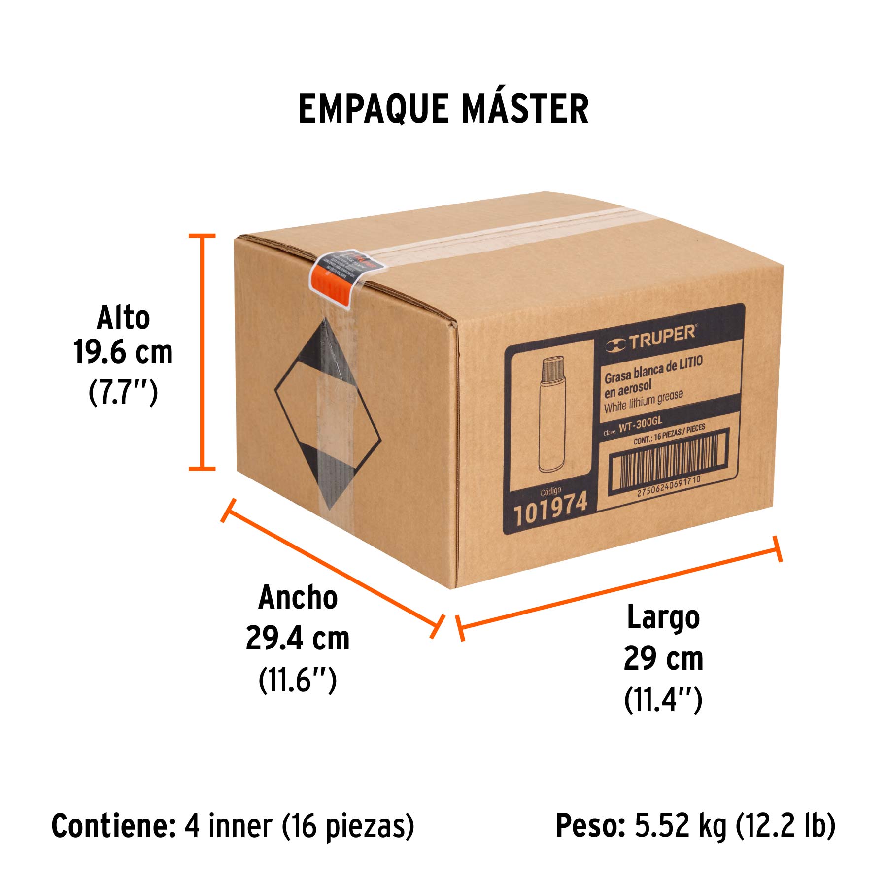 Grasa blanca de litio en aerosol 295 ml, TRUPER - Empaque