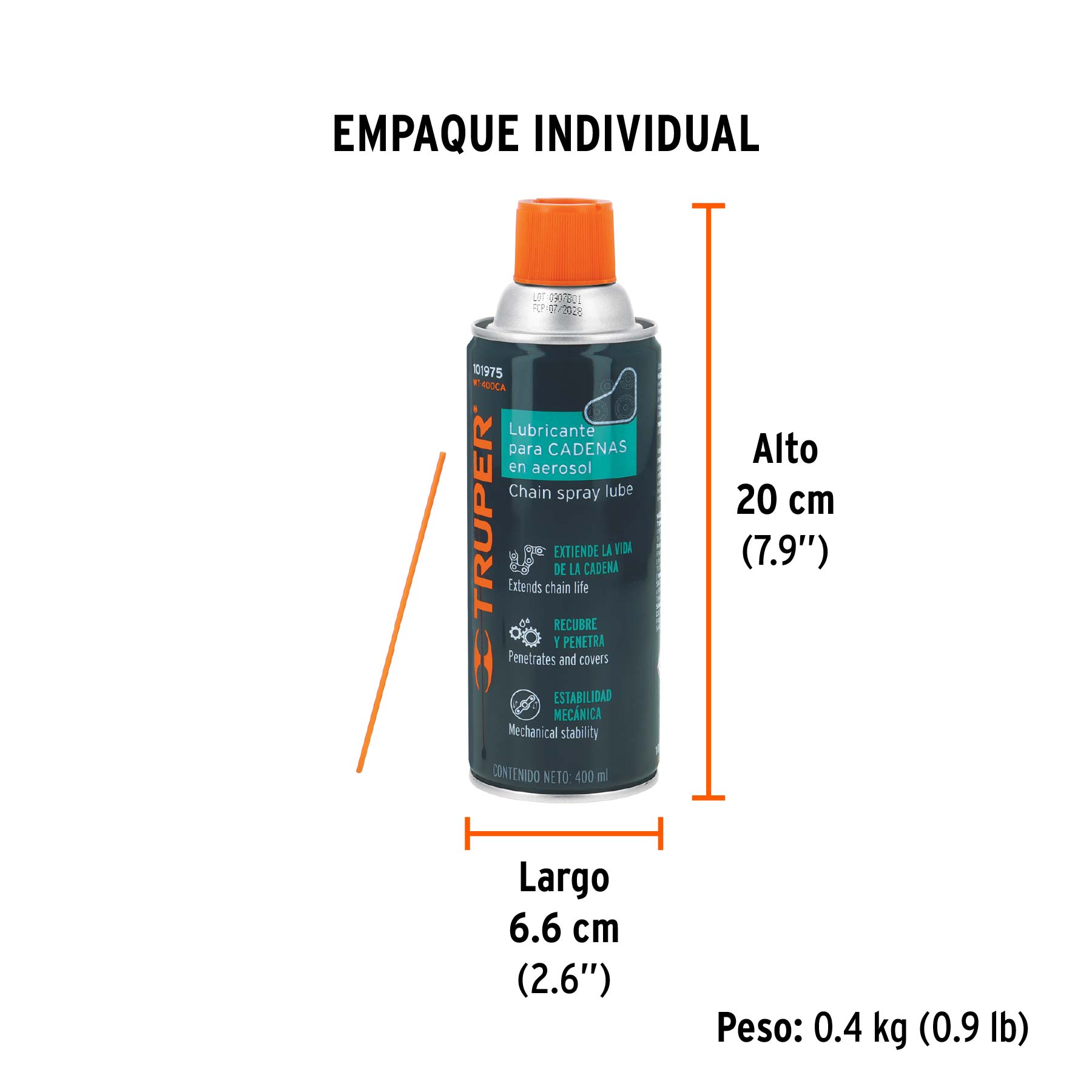 Lubricante de cadenas en aerosol 400 ml, TRUPER - Empaque