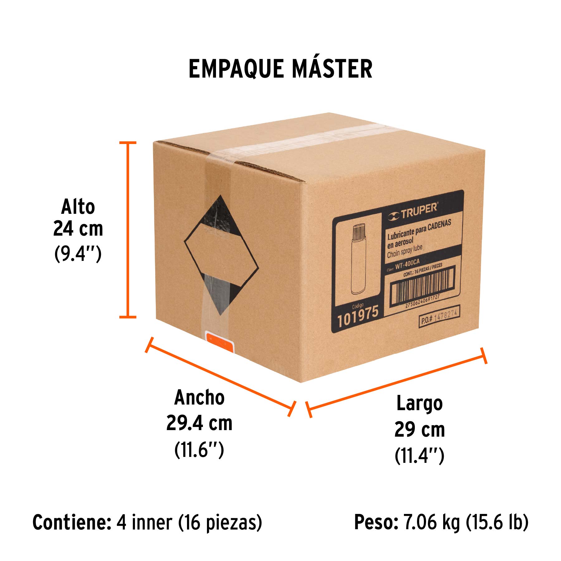Lubricante de cadenas en aerosol 400 ml, TRUPER - Empaque