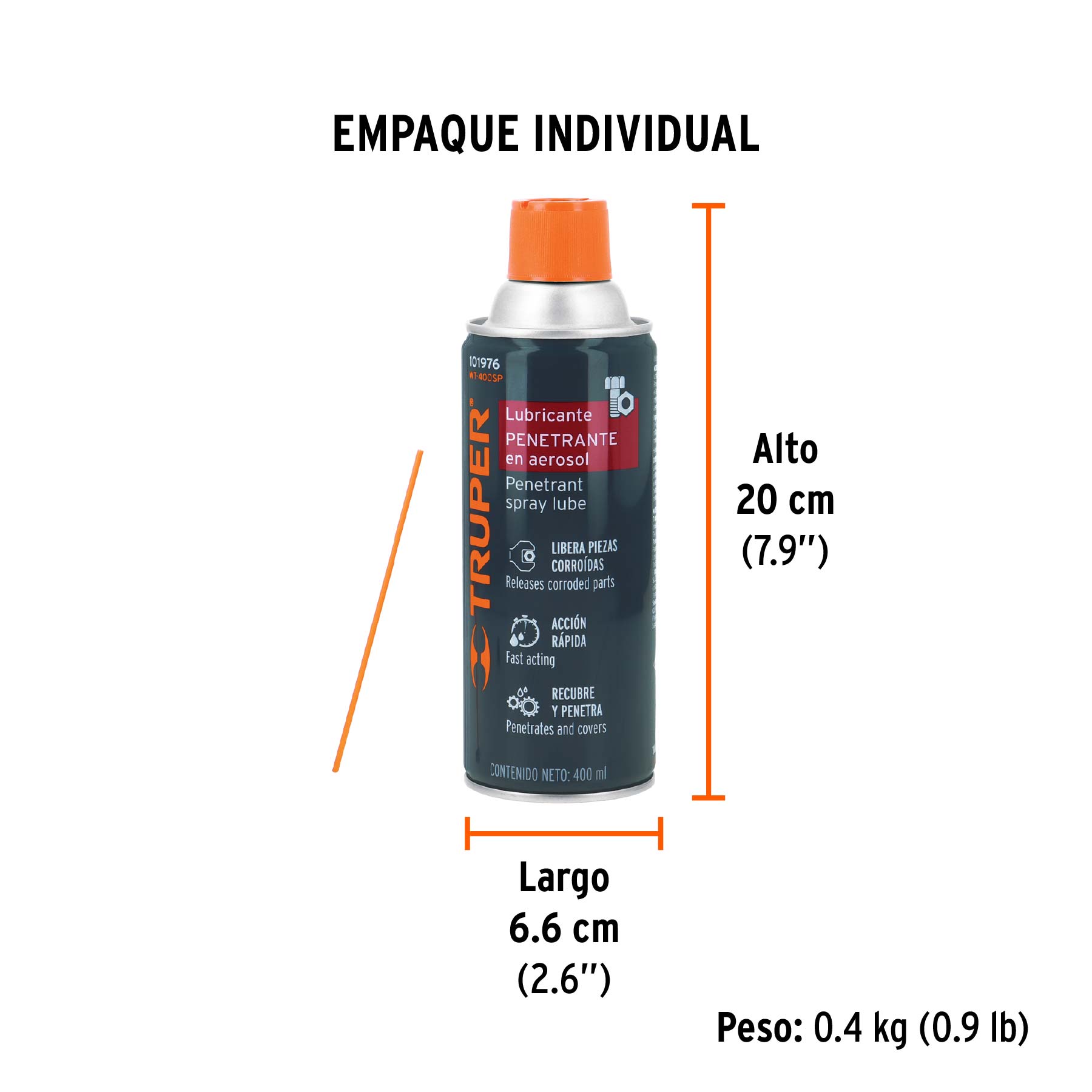 Lubricante penetrante en aerosol 400 ml, TRUPER - Empaque