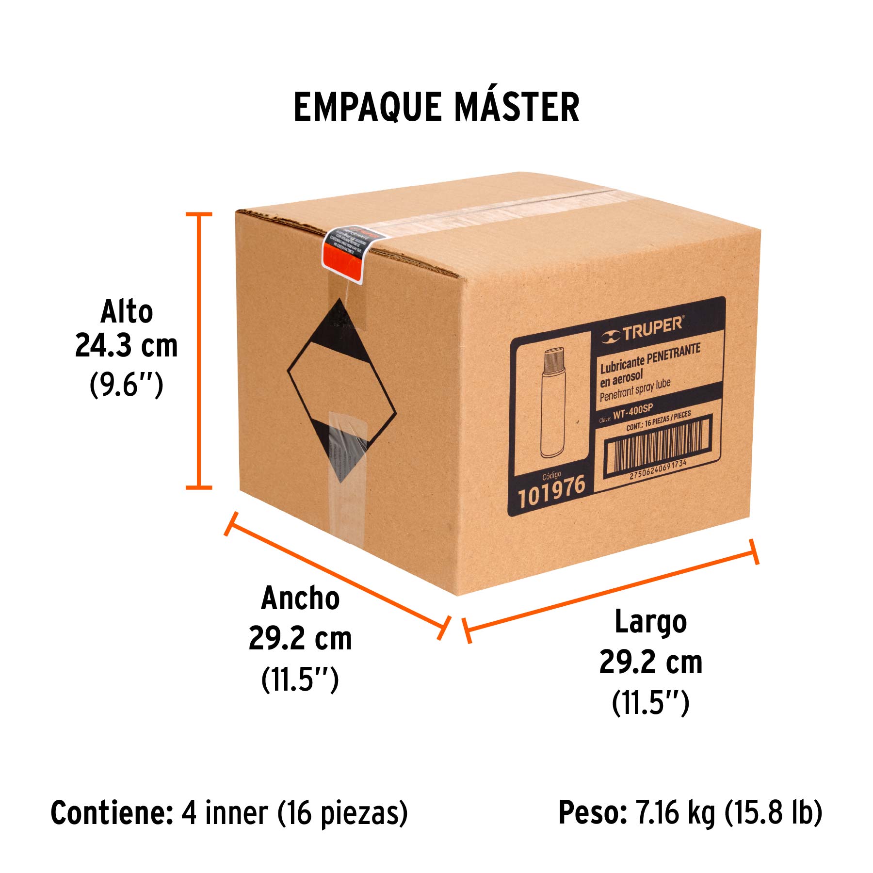 Lubricante penetrante en aerosol 400 ml, TRUPER - Empaque