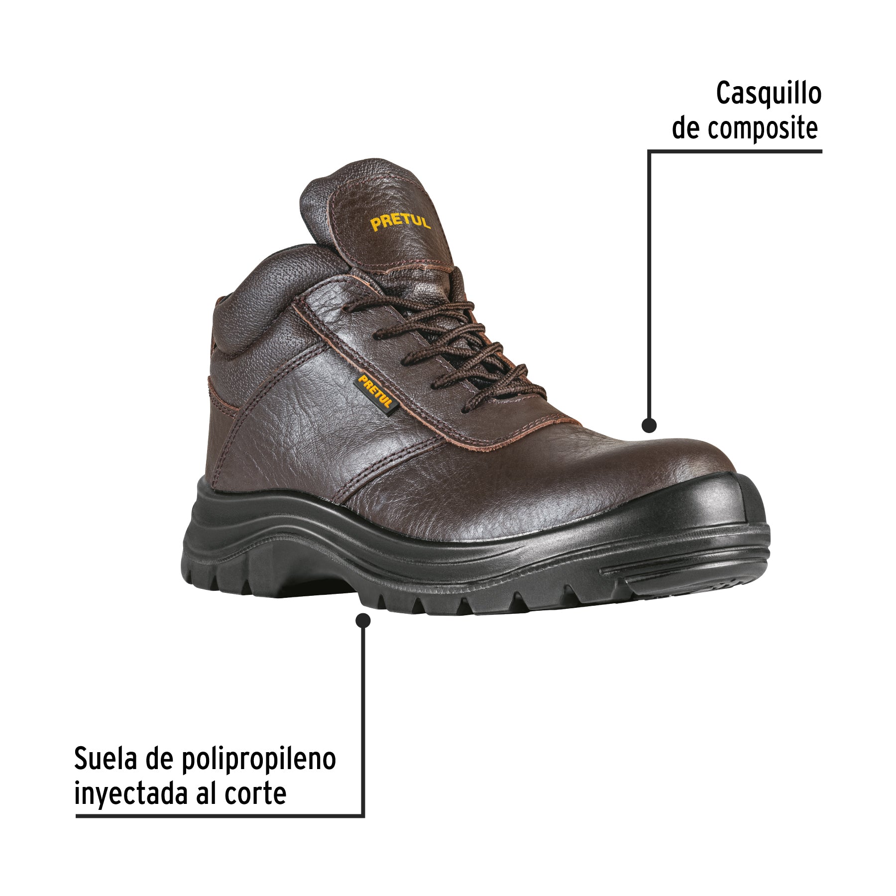 Bota de seguridad café, 24, casquillo de composite, PRETUL