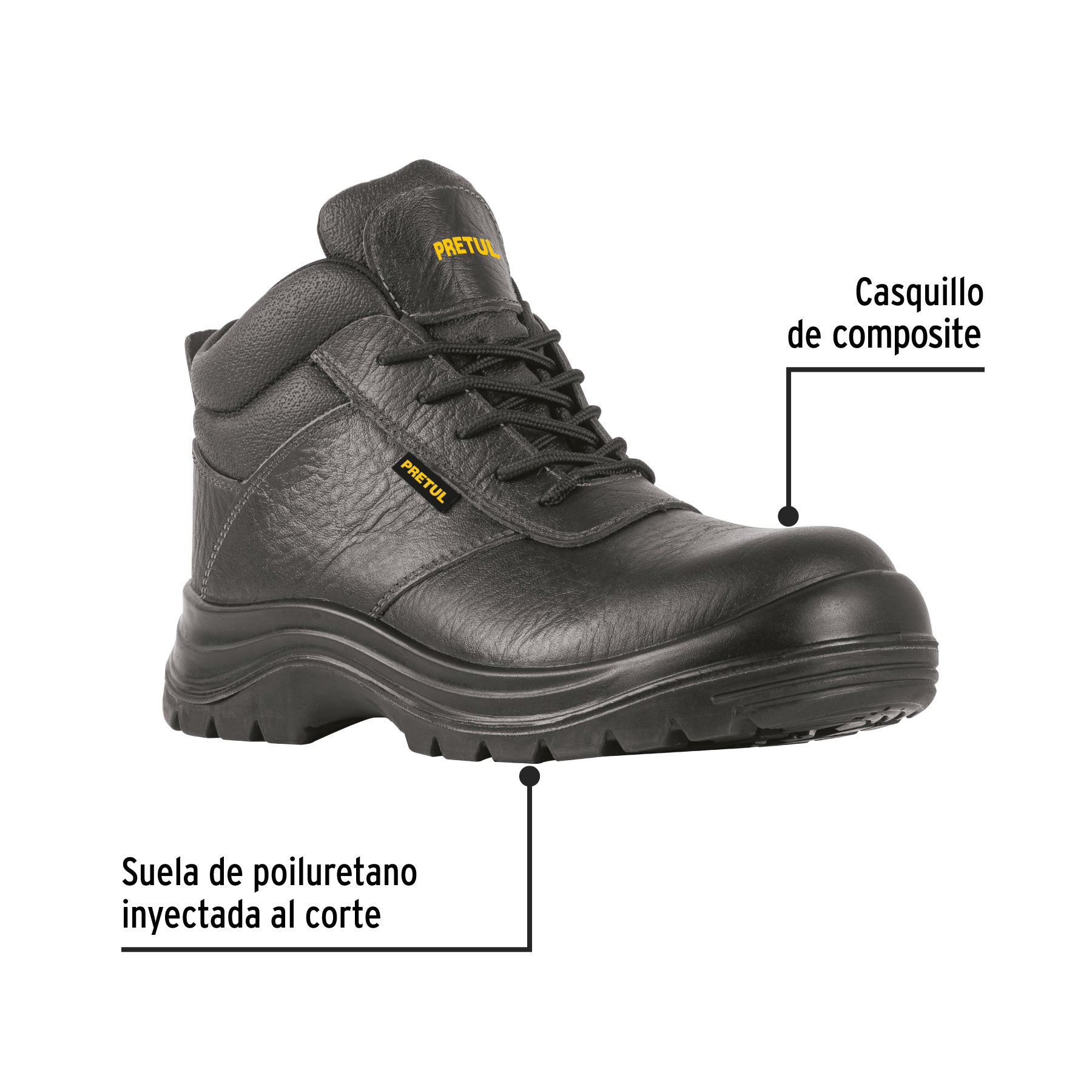 Bota de seguridad negra, 28, casquillo de composite, PRETUL
