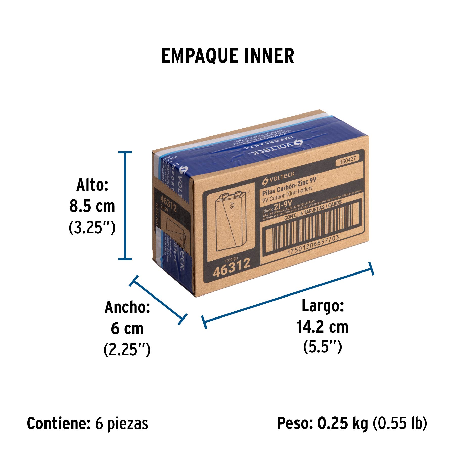 Blíster con 1 pila zinc-carbón 9 V, VOLTECK - Empaque
