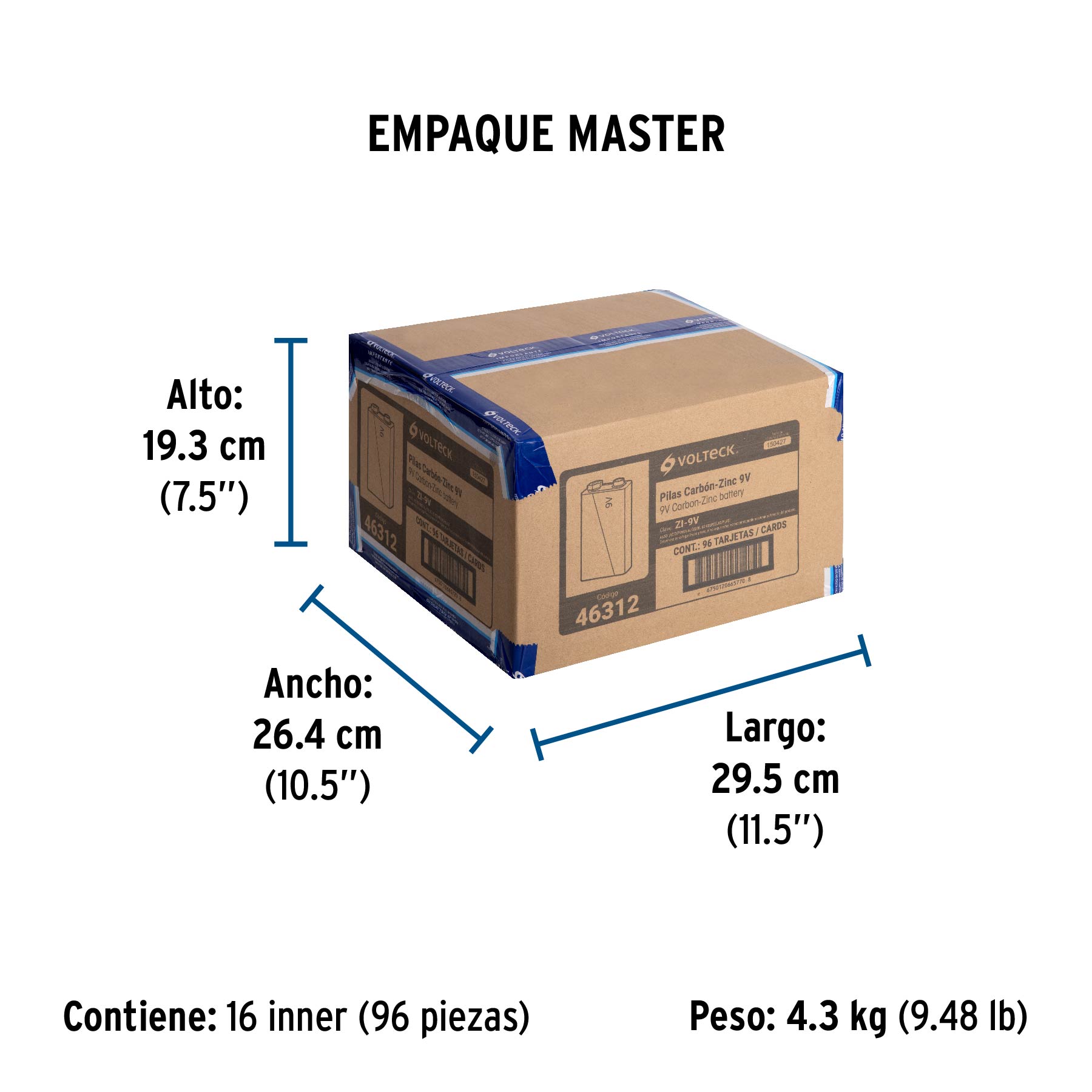 Blíster con 1 pila zinc-carbón 9 V, VOLTECK - Empaque