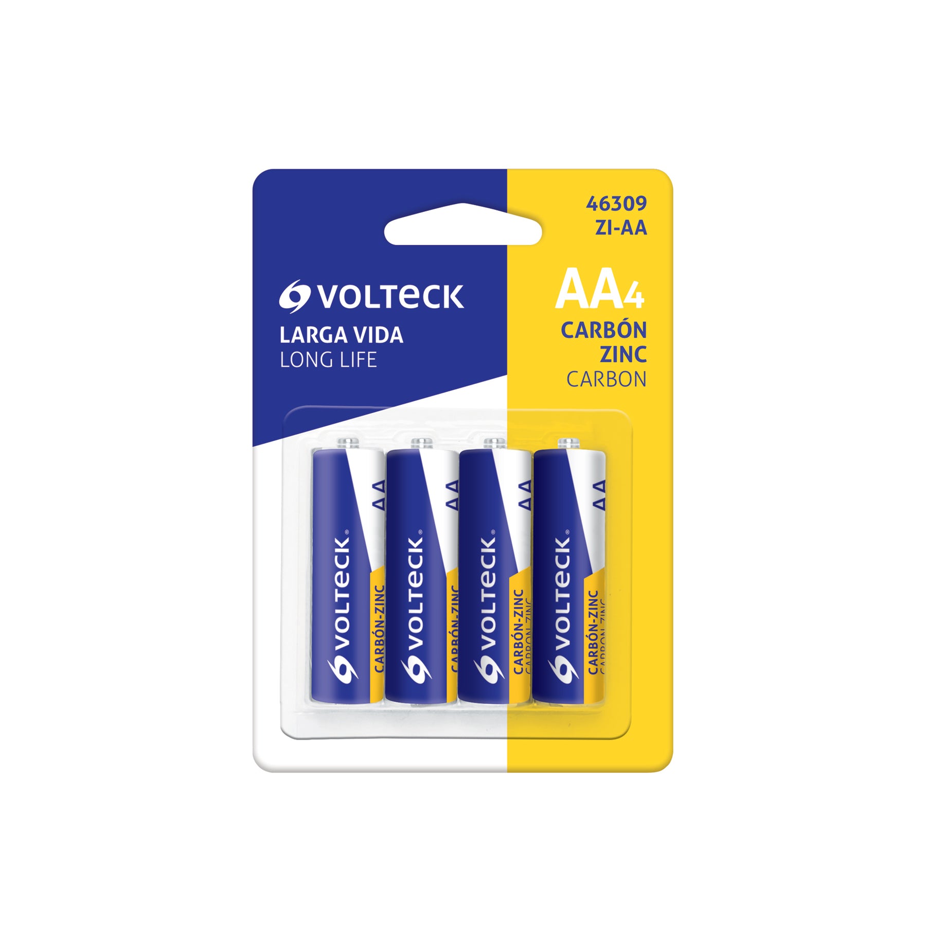 Blíster con 4 pilas zinc-carbón AA, VOLTECK
