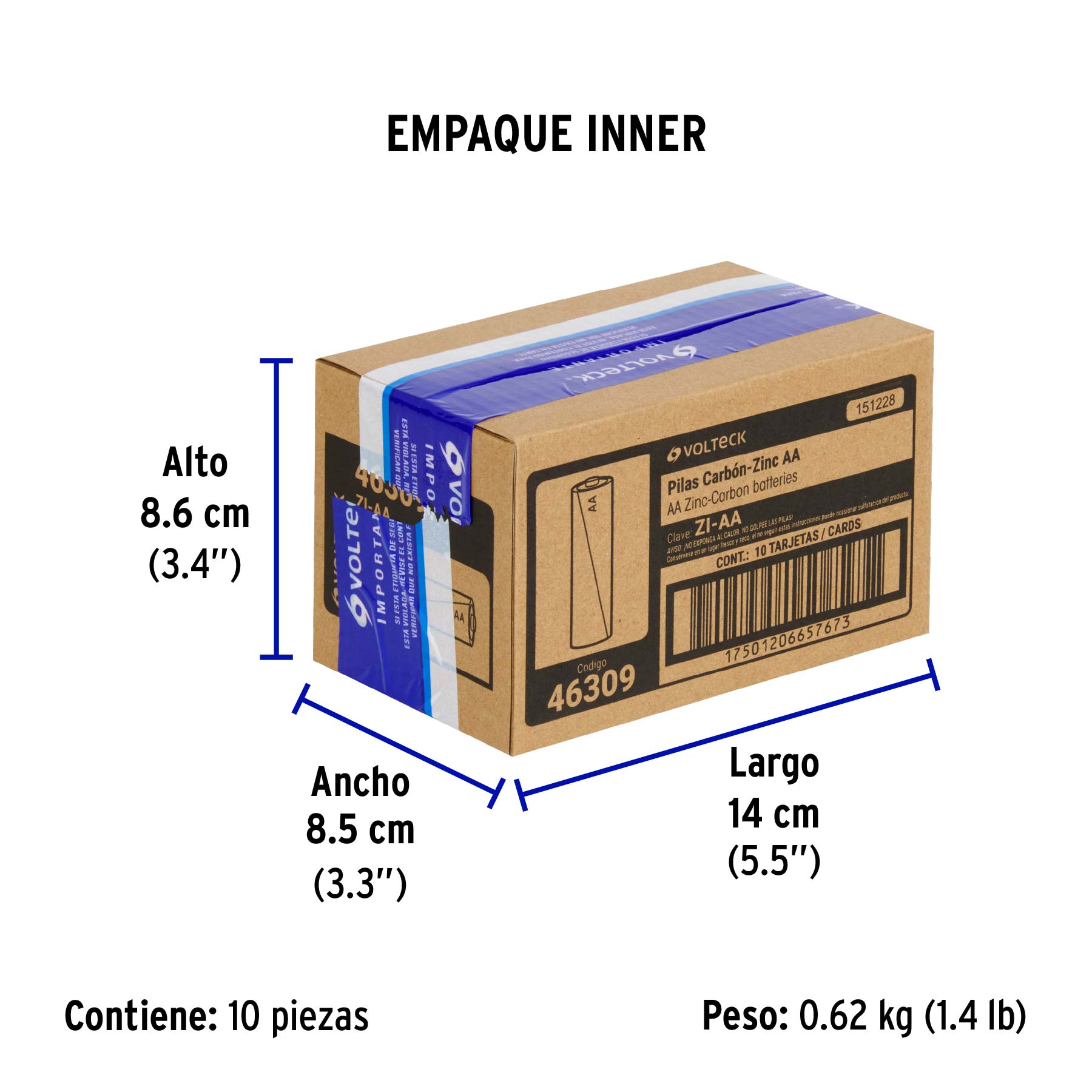 Blíster con 4 pilas zinc-carbón AA, VOLTECK - Empaque