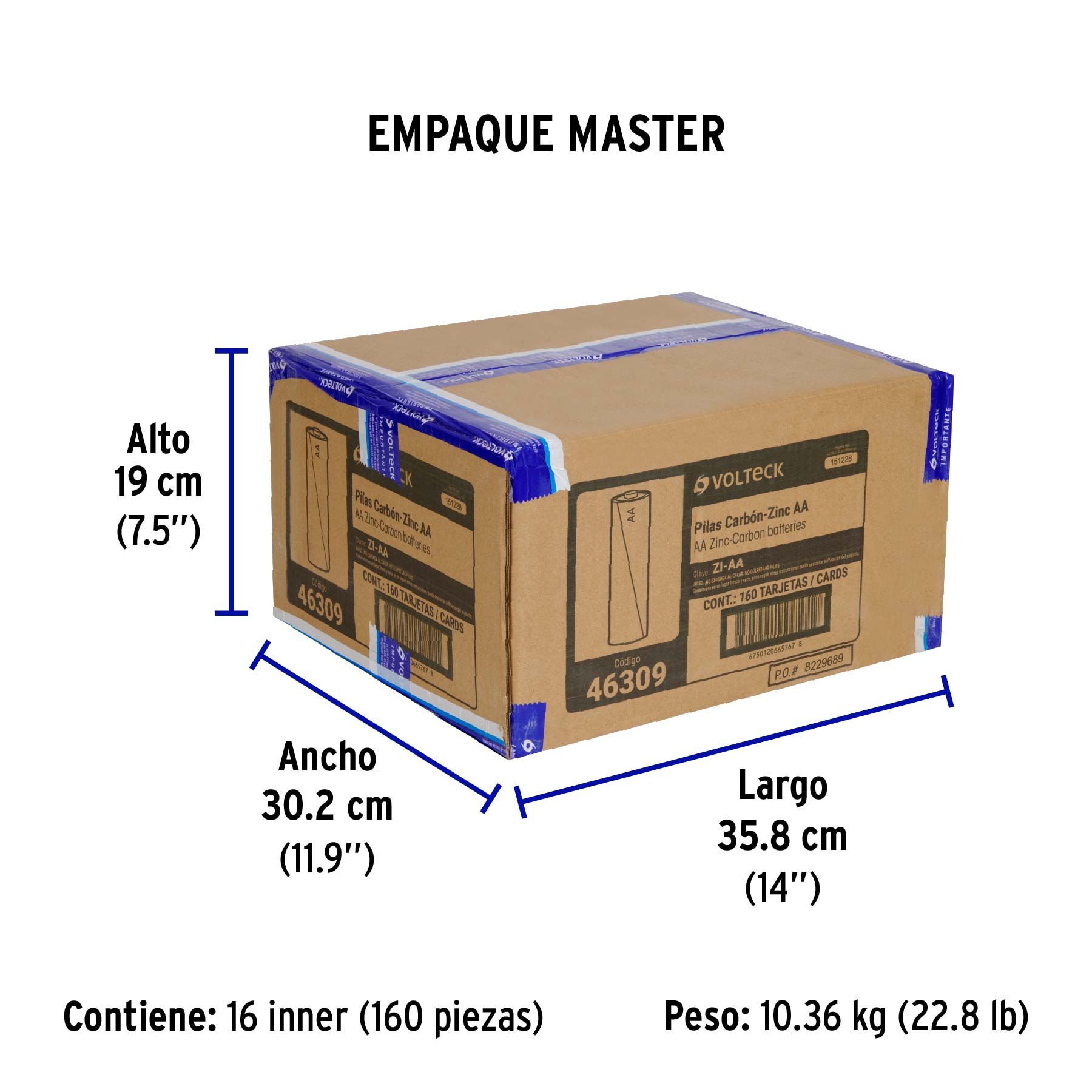 Blíster con 4 pilas zinc-carbón AA, VOLTECK - Empaque