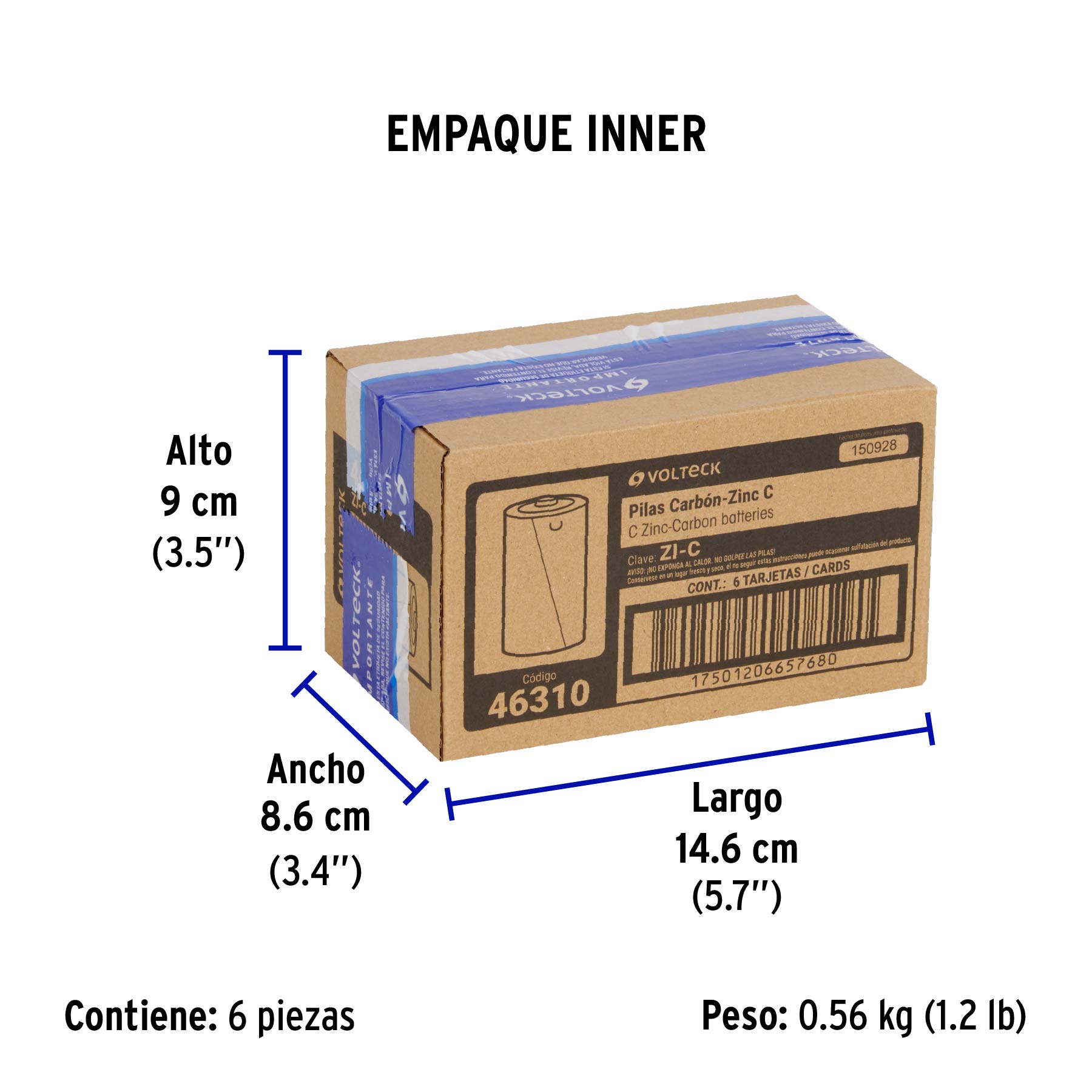 Blíster con 2 pilas zinc-carbón C, VOLTECK - Empaque