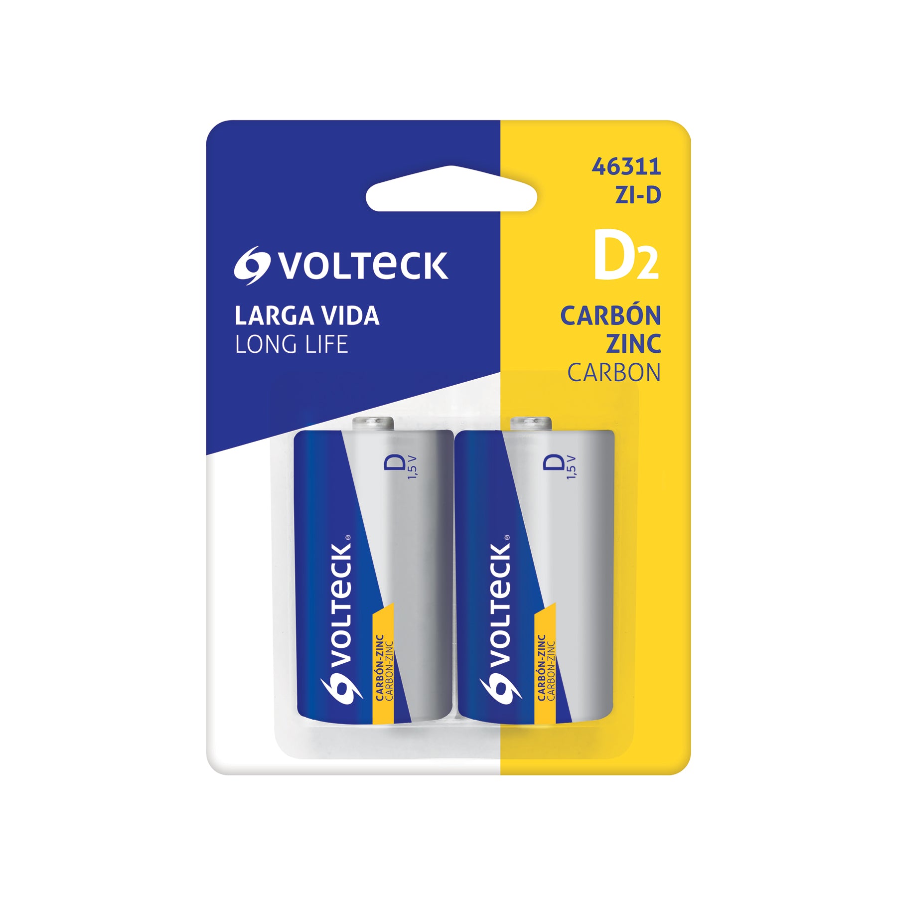 Blíster con 2 pilas zinc-carbón D, VOLTECK