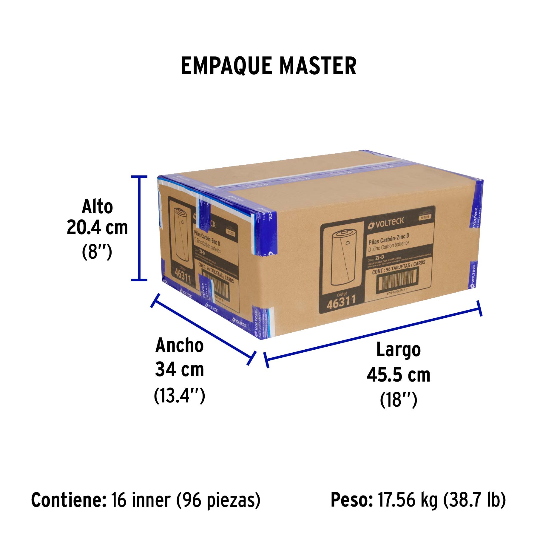Blíster con 2 pilas zinc-carbón D, VOLTECK - Empaque